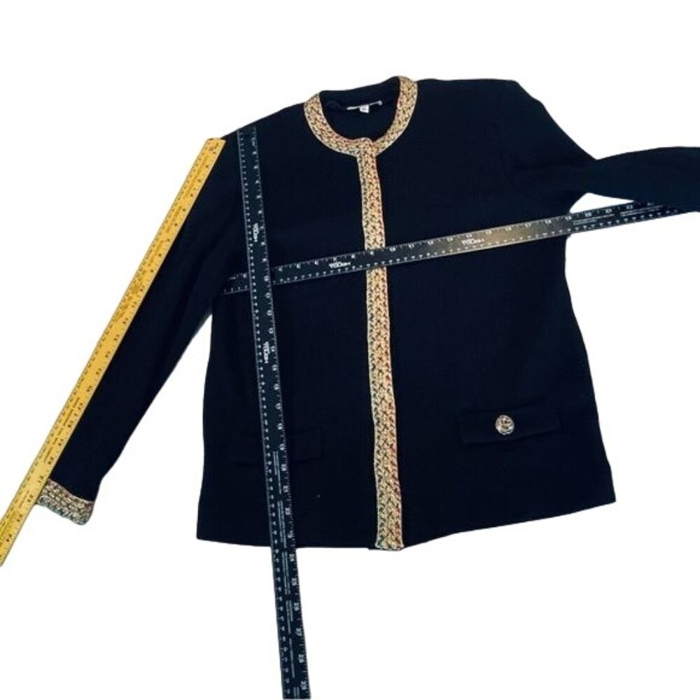 Nilani Gold Metallic Braided Trim Cardigan Sweater Black women’s small Vintage - Picture 4 of 9